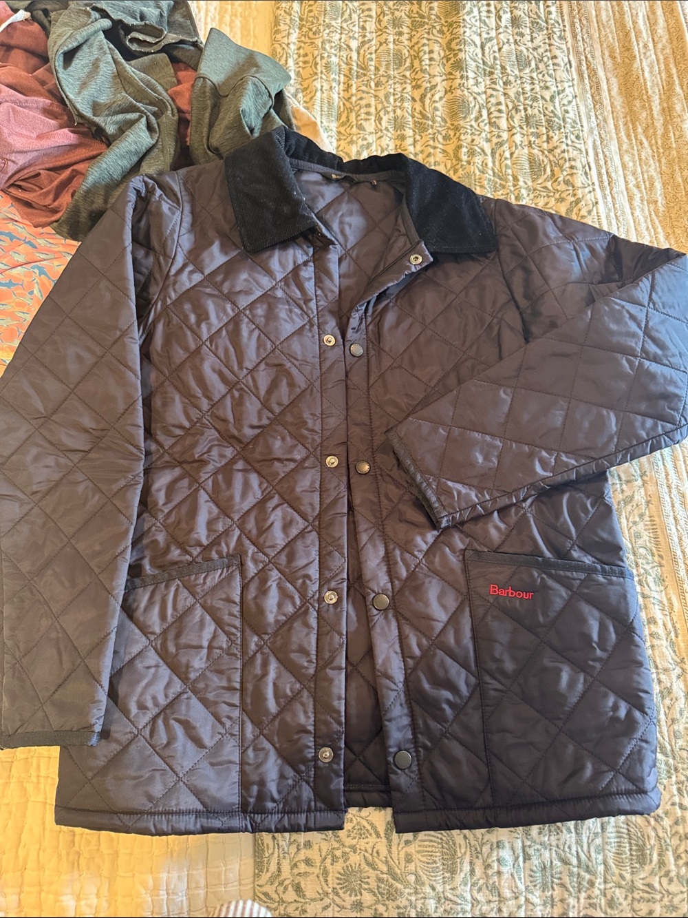 Barbour Quilted Jacket in Navy with Cord Collar